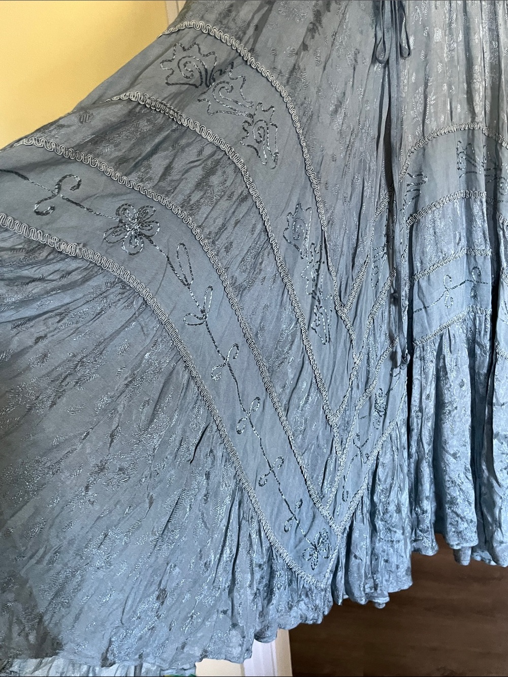 Scully Lace-Up Jacquard Midi Dress – Dusty Blue Size L Western Ranch - Picture 7 of 13